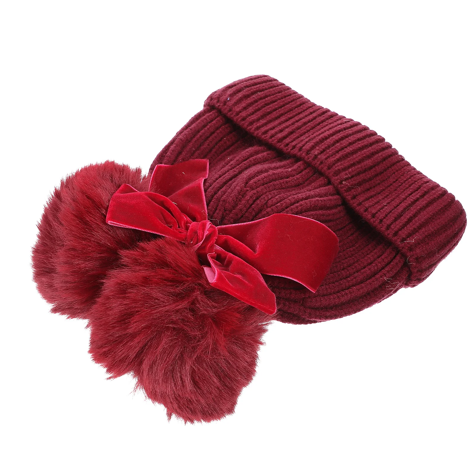 

1 шт., детская вязаная шапка, мягкий эластичный декор с бантом, двойные шарики, детская зимняя теплая вязаная шапка для путешествий, использования на открытом воздухе