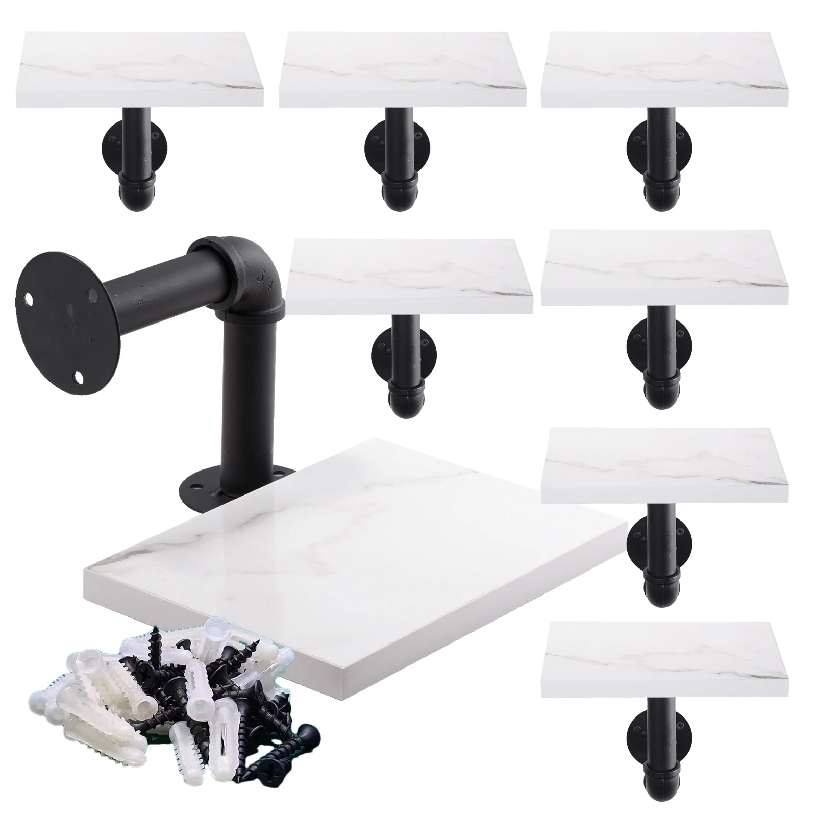 

Industrial Wall Shelf Set of 8 Wall Mounted Vintage Pipe Shelf Marbling Display Rack,Iron Pipe Shelving w/Metal Pipe Brackets