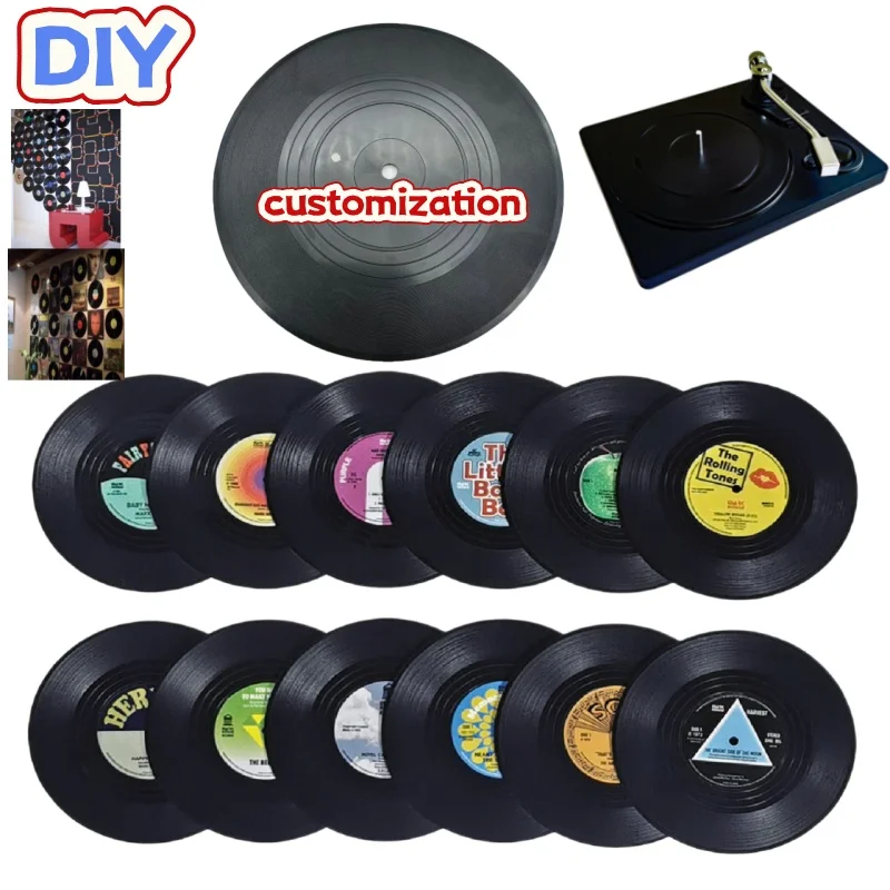 

Настраиваемый DIY-сувенир: ретро-подставка из виниловой пластинки/резины для CD, декоративный коврик-плейсмат, украшение на день рождения, черная виниловая пластинка для декора стен