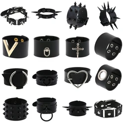 Boho Black Goth Bracelets For Women Punk Emo Spike Rivets PU Leather Charm Bracelet Cuff Bangles Festival Jewelry Party Gifts