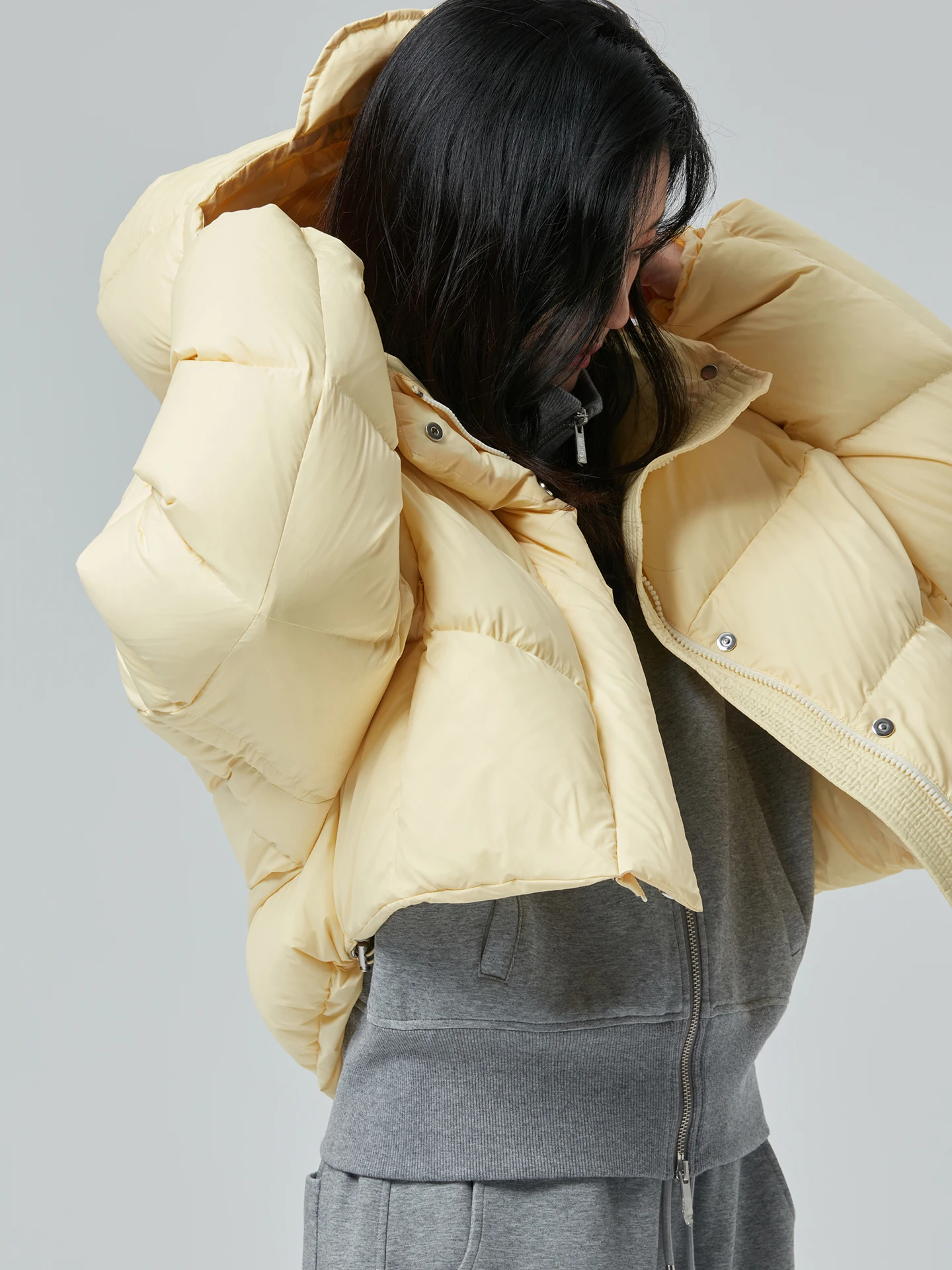 

LSEA 2025 New Yellow Du down Jaet Women's ort Coat with Hat Warmth Commute Sle 95% White Du down Thi Winter Coat