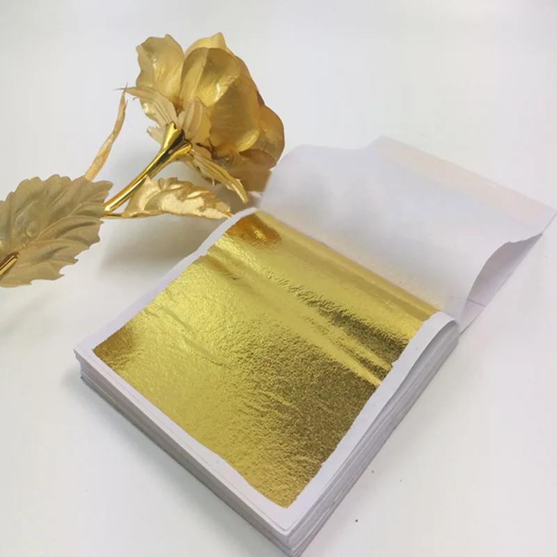 100Pcs Imitation Gold Sliver Copper Foil Papers Leaf Flake Gilding Sheets For Nail Wedding Party Home Decor DIY Art Crafts Paper