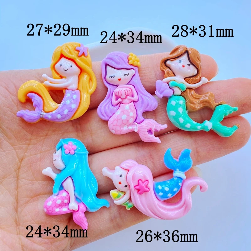 10Pcs New Cute Resin The Mermaid Princess Series Flat Back Fit Phone Deco Parts Embellishments for Hair Bows Accessories