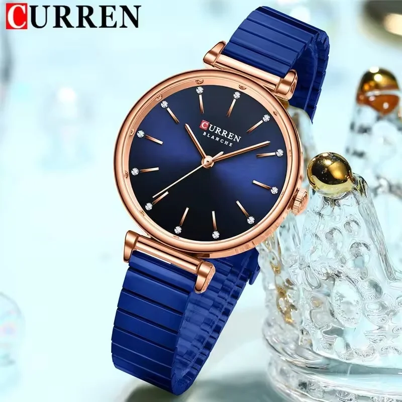 Reloj CURREN 9081 exquisito de cuarzo para mujer, reloj redondo de plata y oro, reloj de lujo informal a la moda para mujer, relojes de mujer