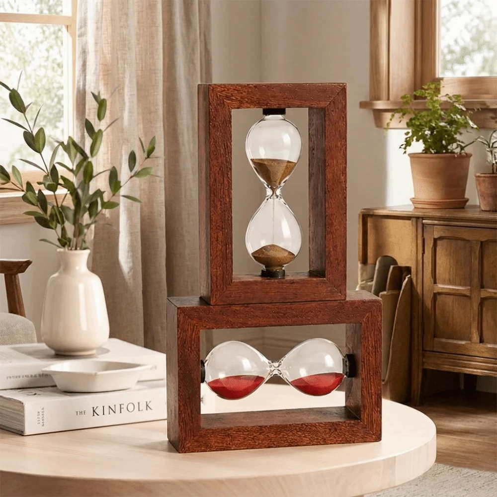 Countdown 3/5/10min Wood Sand Timer Vintage Wooden Frame Hourglass Sandglass Carved Clear Glass Desktop Ornament Office Decor