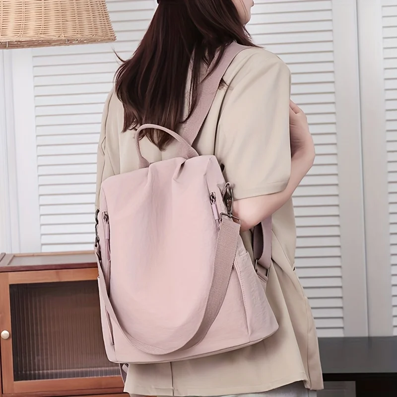 

Women's Backpack with Detachable Adjustable Shoulder Straps Solid Color, Shopping Backpack for Travel, Commuter Bag, Sleek Style