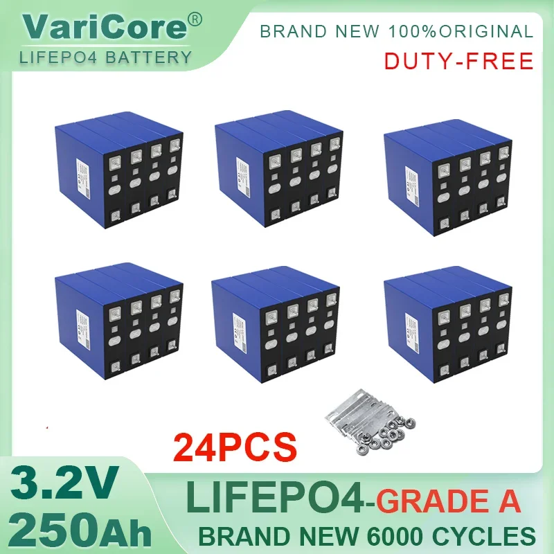 24pcs 3.2V 250Ah LiFePO4 Battery Lithium iron phosphate For 4s 12v 24v 36v Inverter Campers Golf Cart Off-Road Grade A TAX FREE