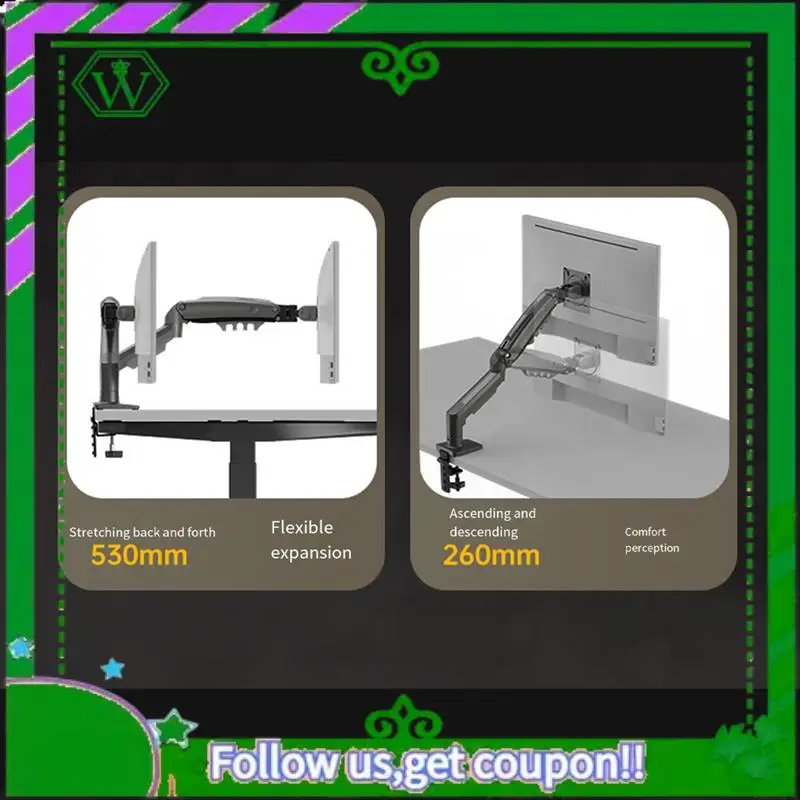 Reliable-F160 Desktop Spring Monitor Arm 17-27Inch Dual Monitor Holder Mount Arm Full Motion Display Stand Loading 2-9 Kgs