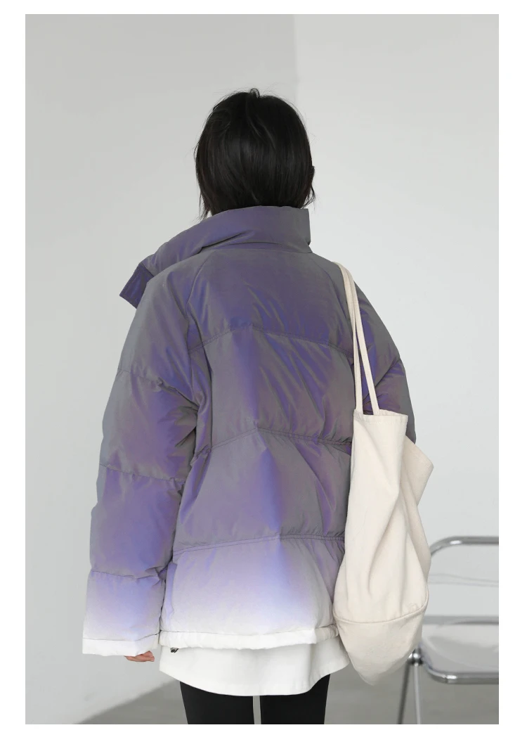 CHIC VEN Women's Down Coat Reflective Gradient Thickened Women Bread Coats 90 White Duck Down Jacket Warm Overcoat Winter 2024