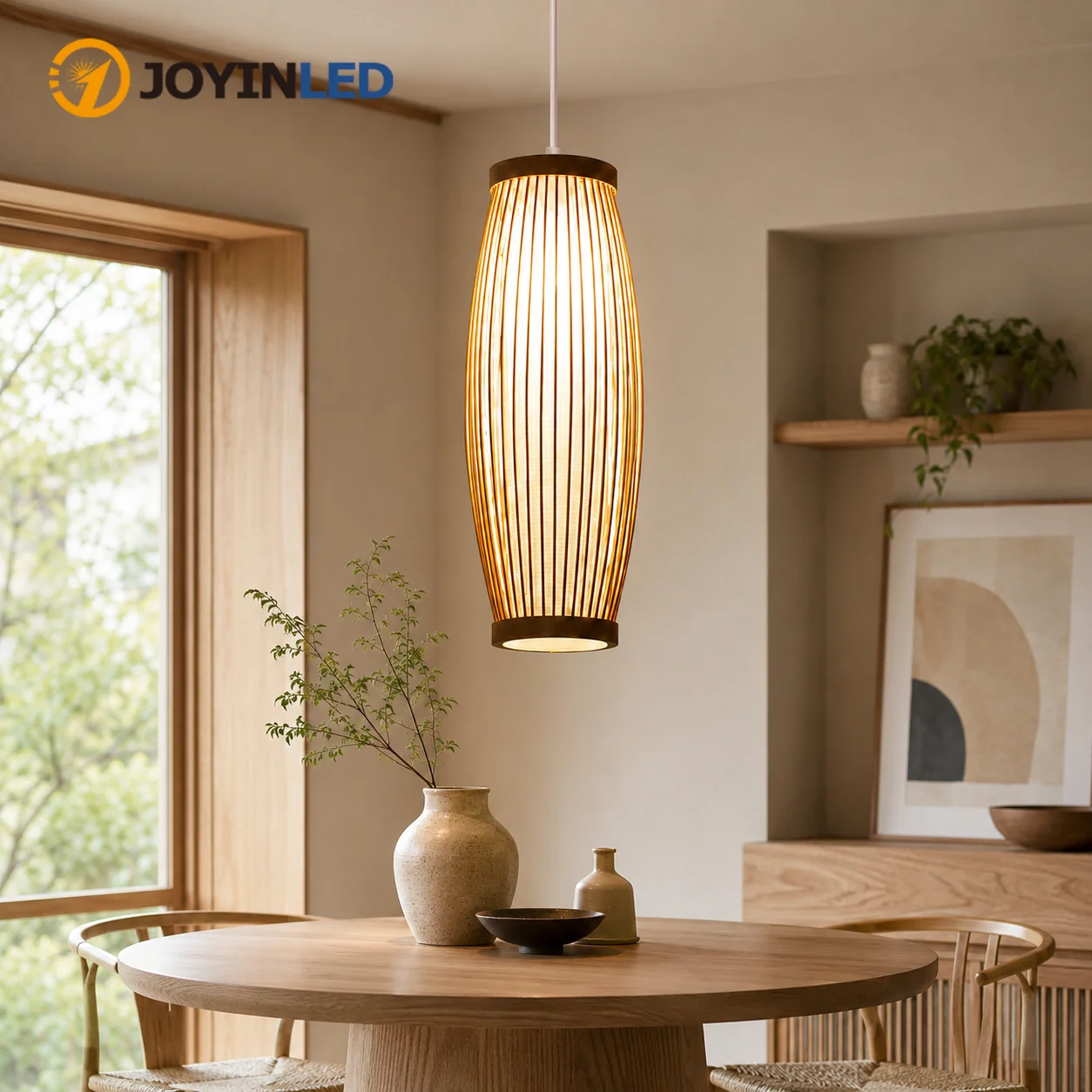 JOYINLED Bamboo Chandelier Dia 13CM Handwoven Pendant Lamp Ceiling Hanging Lamp for Bedroom Dining Room Indoor Lighting Fixtures