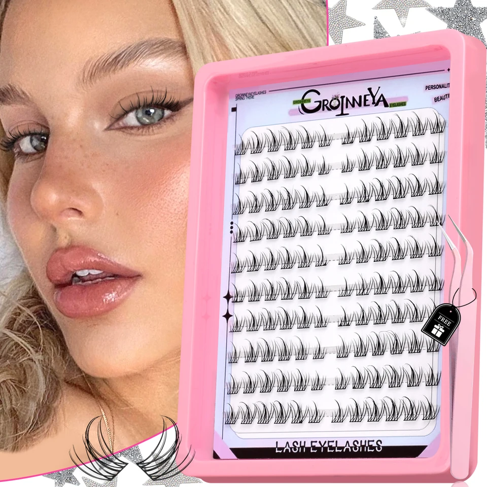 GROINNEYA Pestañas Naturales Clusters Curvatura C Estilo Manga Suaves Cruzadas Delicadas Pestañas Individuales Anime Extensiones de Pestañas Maquillaje de Ojos 3