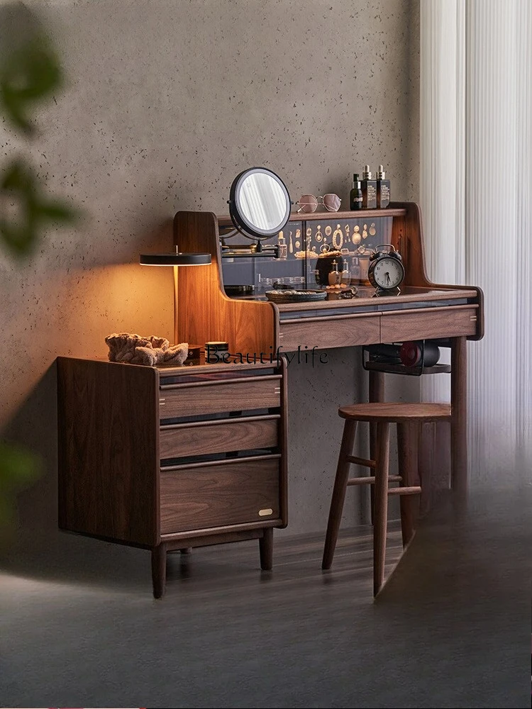 

05-*Solid wood retractable dresser, bedroom makeup table, bedside table integrated