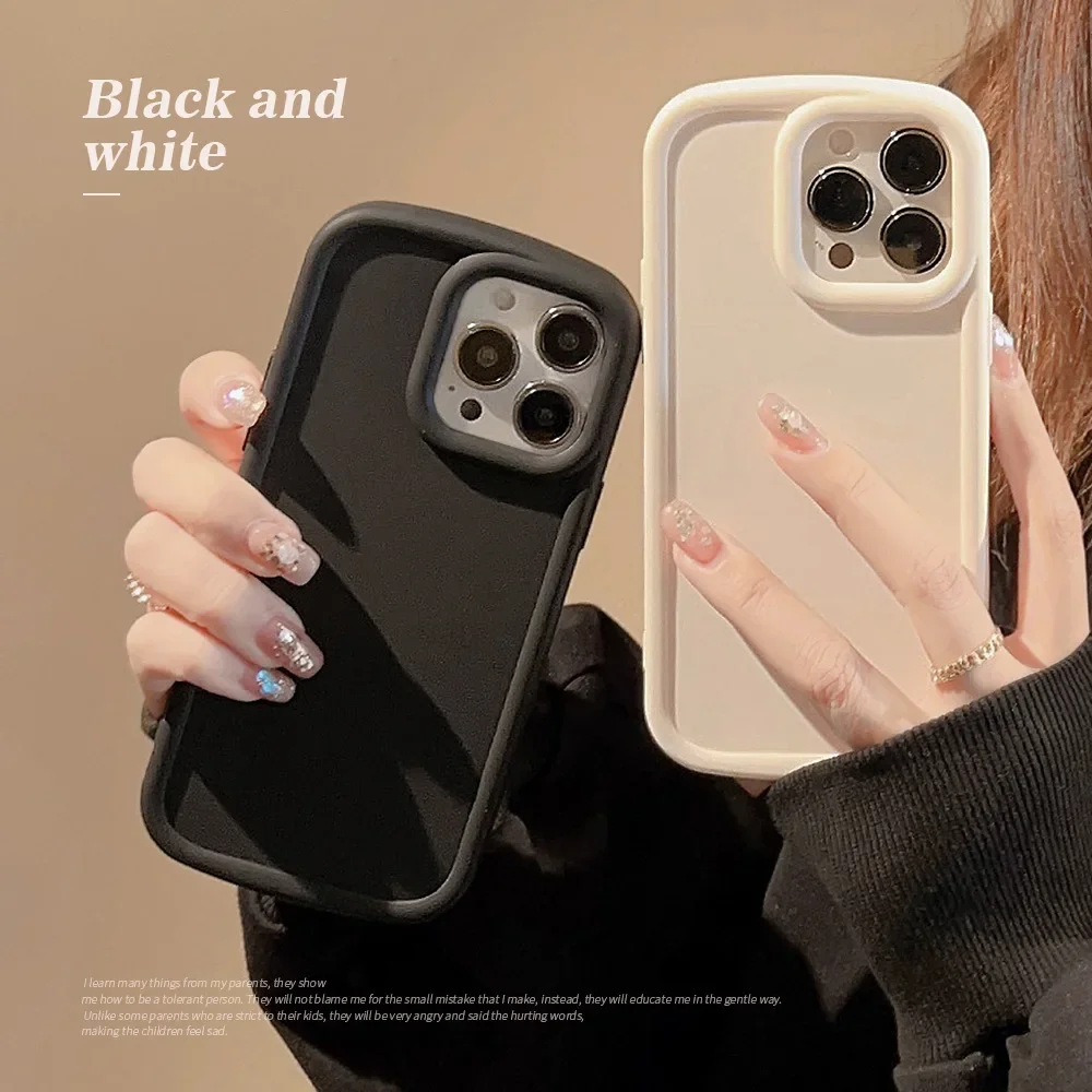 Kawaii Retro Plain Minimalism milk white Japanese Phone Case For iPhone 14 13 12 11 Pro Max 14 Plus Case Cute Shockproof Cover