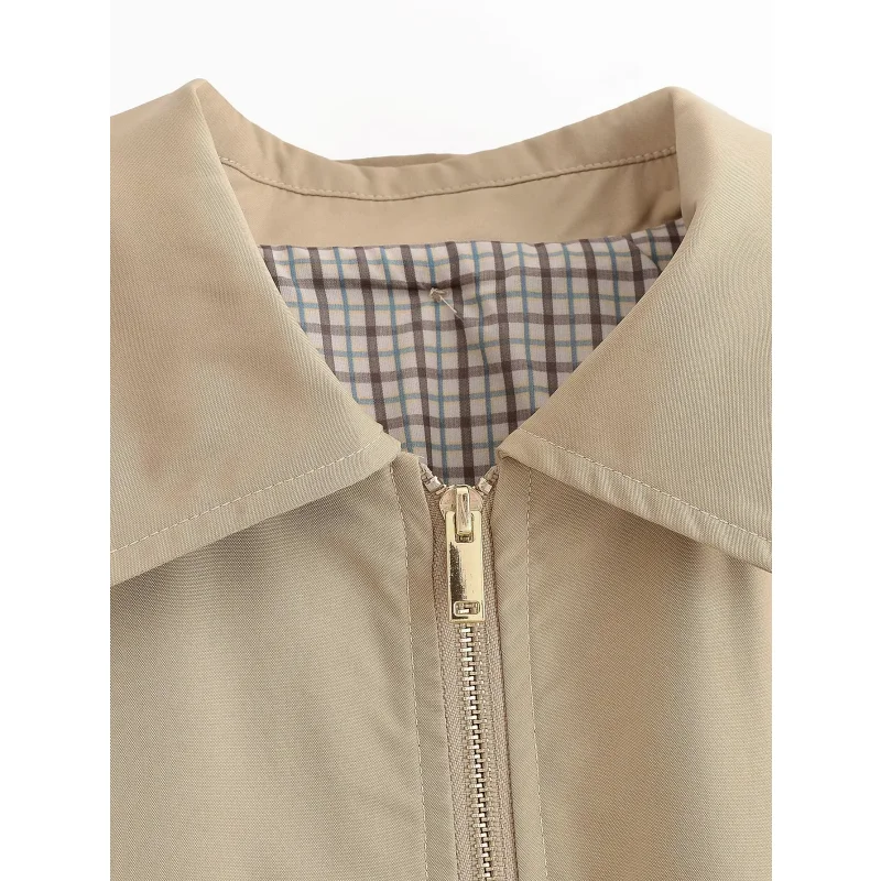 2026 Neue Damen Khaki Kapuzenjacke Langarm Reißverschluss Oversized Locker Lässige Oberbekleidung Damenmantel Langarm Reißverschluss-Design – Detail 12