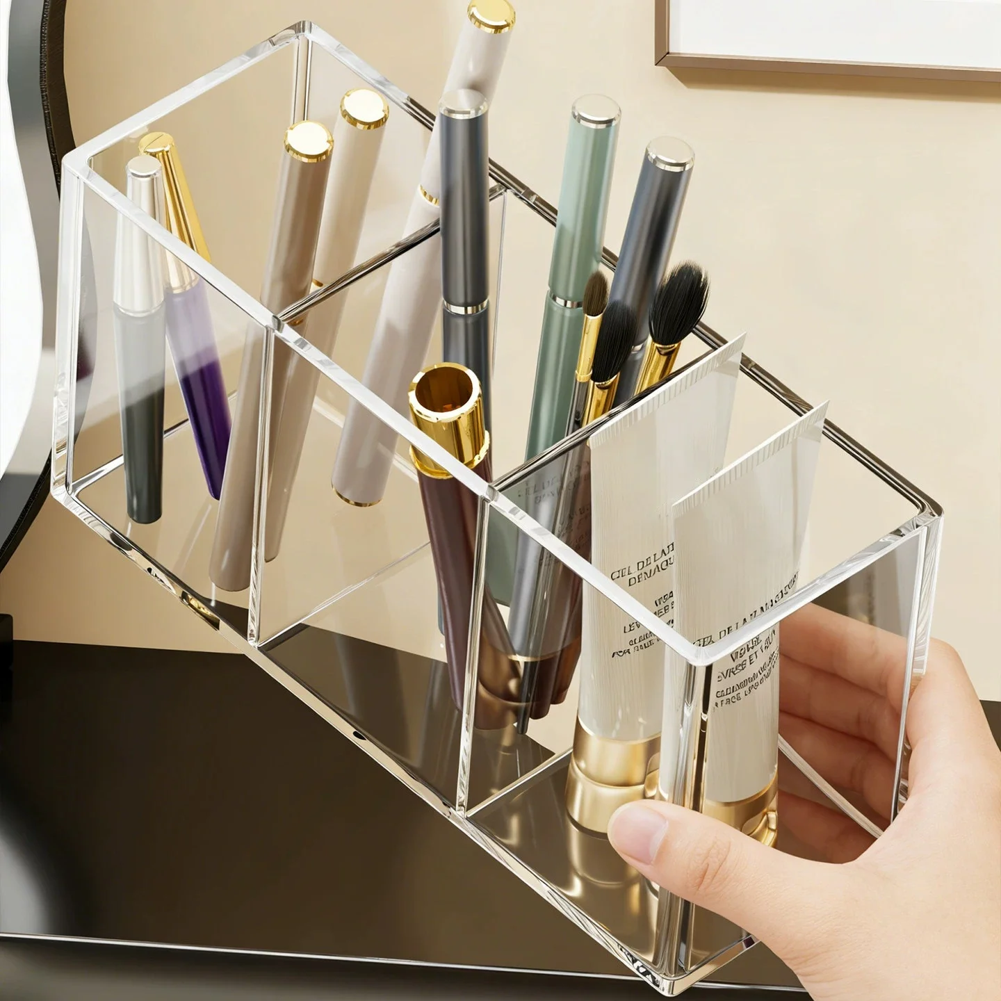 Makeup Brush Storage Box Makeup Brush Holder Organizer Clear Cosmetic Brushes Container Storage 1/2/3 Slots - Great for Vanity