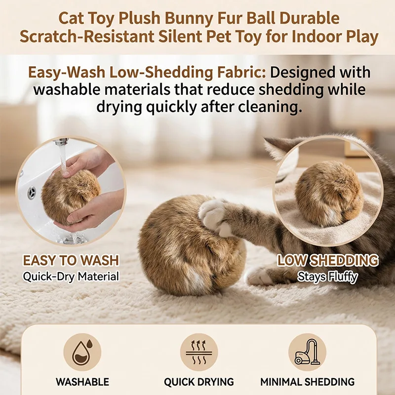 Rabbit Fur Ball Containing Catnip, Interactive Cat Teasing And Chasing Toy Soft Material Safe And Bite Resistant Cat Toy Ball