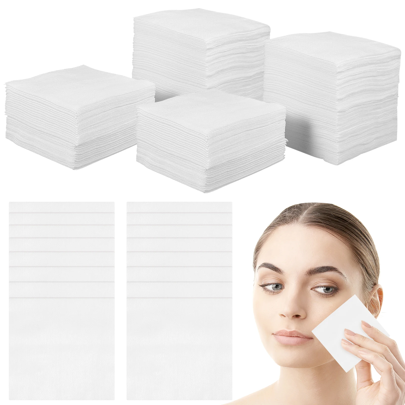 

200 Pcs Disposable Makeup Remover Pads for Face Cleansing White Towels Soft Non Woven Material Ultra Thin Square Design Wet Dry