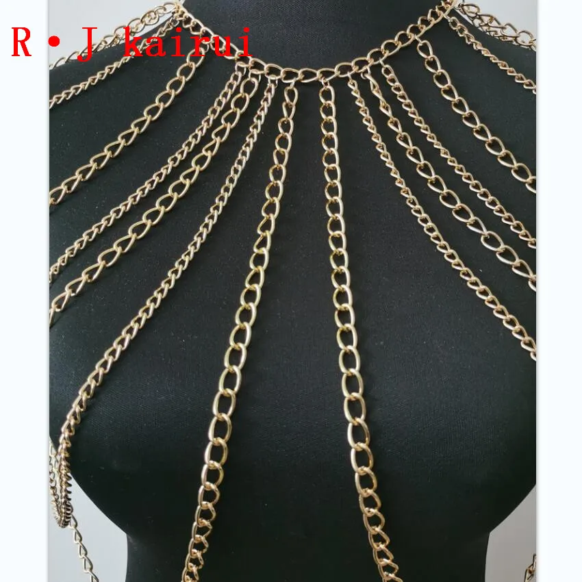 New RJBY2202 Gold Chains Neck Shoulder Chains Body Jewelry Unique Top Costume Jewelry 2 Colors