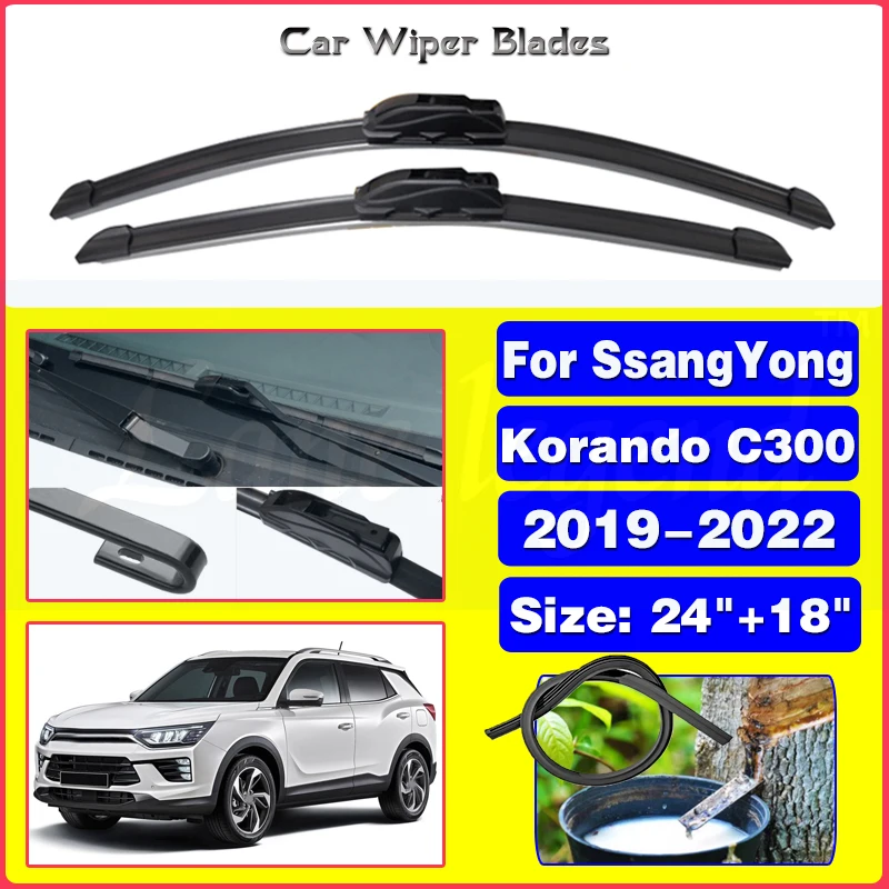 

Wiper LHD Front Wiper Blades For SsangYong Korando C300 2019 2020 2021 2022 Windshield Windscreen Window Car Rain Brushes 24"18"