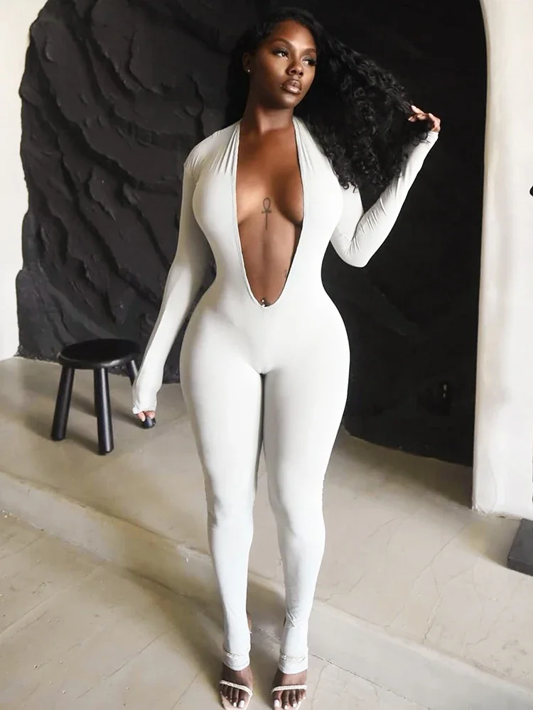 

Leosoxs Sexy Deep V-Neck Jumpsuit Women Hipster Fitness Stretch Full Sleeve Backless Midnight Clubwear Sexy Wild Overalls