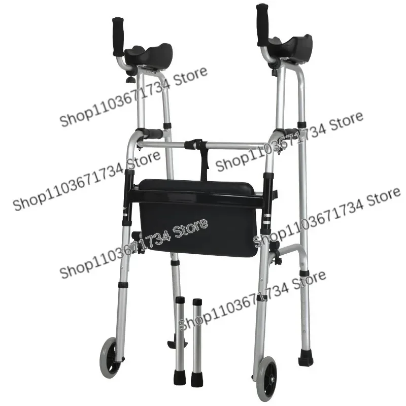 Walking Aid, with Wheels, with Seat, Aluminum Alloy Four-legged Crutches for The Disabled, Rehabilitation Aid Walker