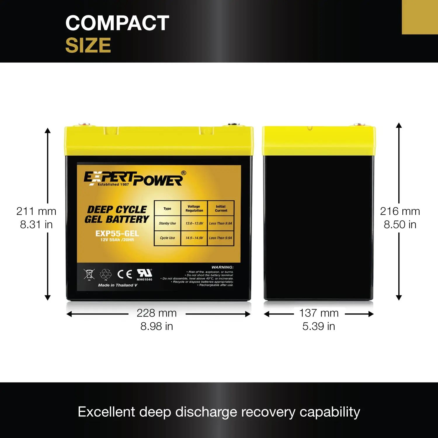 12V 55Ah Gel Deep Cycle Solar Battery, Sealed Technology for Marine & Mobility SLA1156, Customized