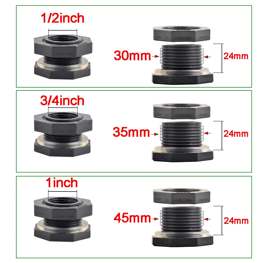 3/4 Inch PVC Bulkhead Water Tank Connector Barbed Tubing for Thru-Bulk Pipe Fitting for Rain Barrels Aquariums Ponds