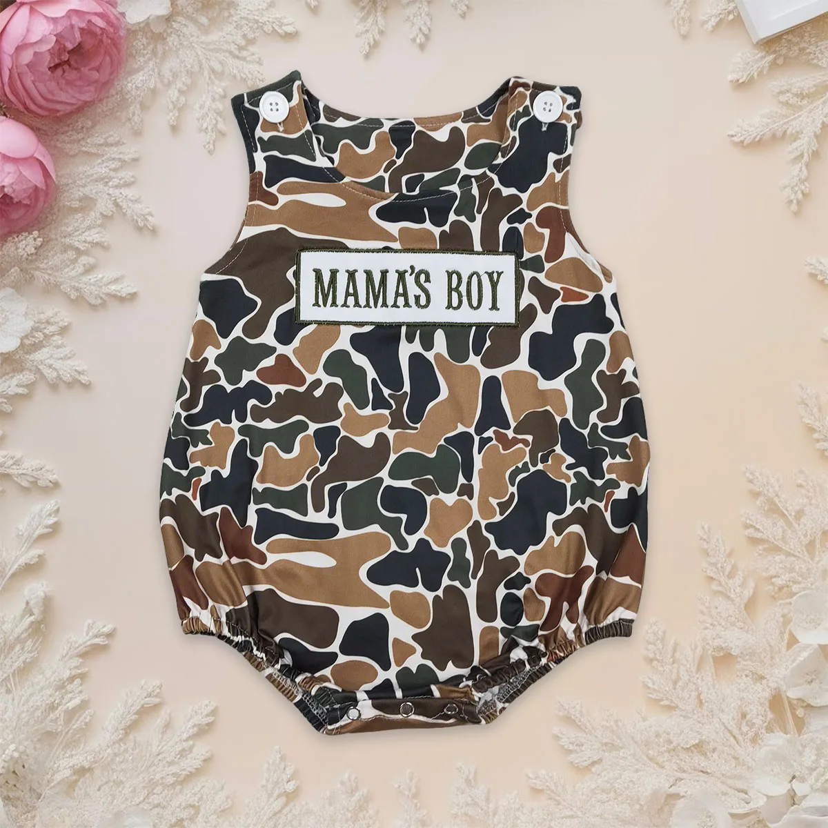 

Newborn Baby Kids Embroidery Mama's Boy Sleeveless Southern Dark Brown Camo Rompers Babies Infant Clothes Boutique Clothing