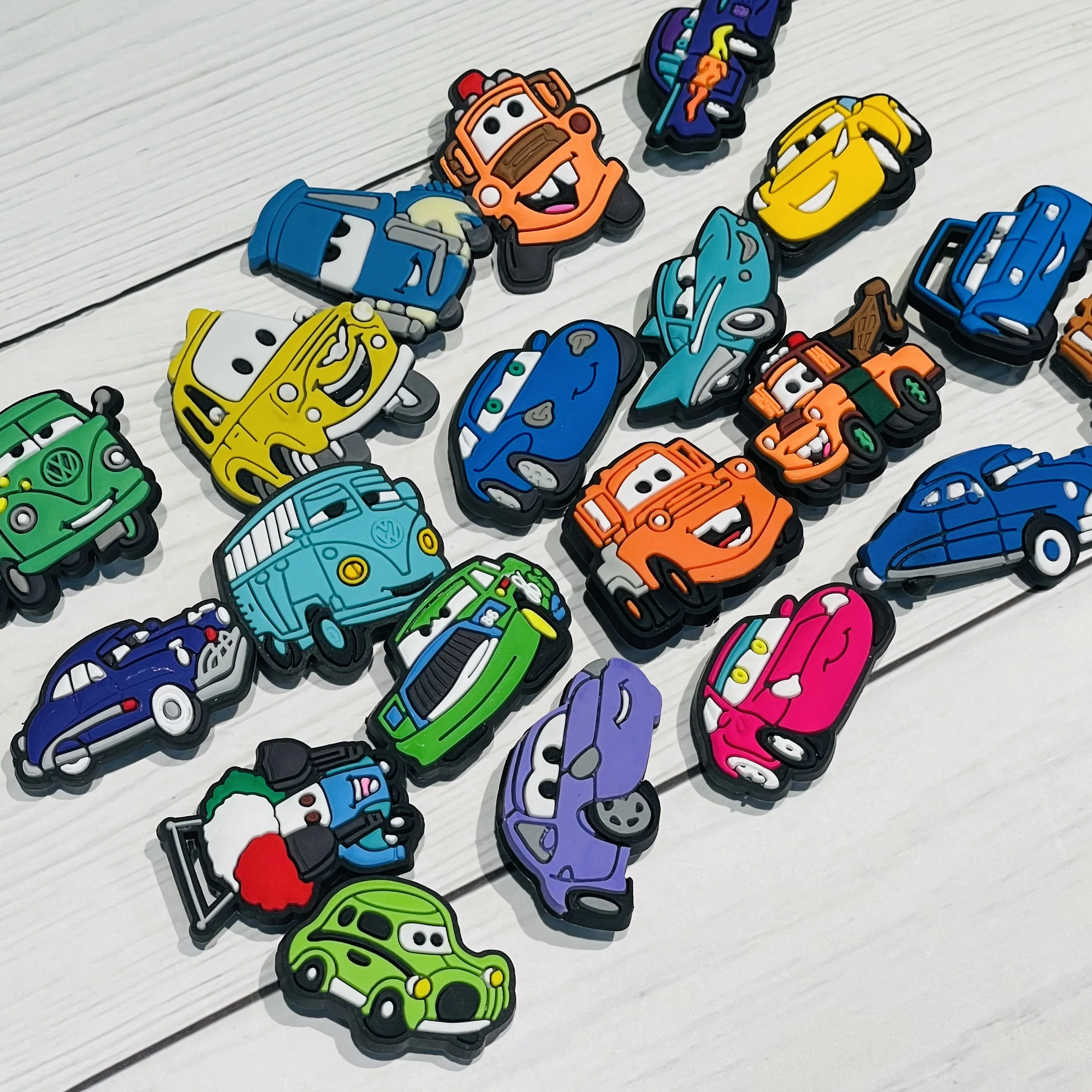 Hot Sales 1-36pcs Cars Lightning McQueen Shoes Charms Accessories Miniso Boys Girls Bracelet Ornament Fit Birthday Gifts