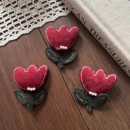 Handmade Stuffed Red Tulip Brooch Hair Accessory DIY Craft for Kids Shoes Socks Bag Hat Clothing Decoration High Quality