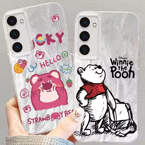Disney Pooh Bear Winnie Lotso For Samsung S24 S23 S21 FE Plus Ultra A03 A25 A23 A22 A21S A15 A14 A12 5G Feather Yarn Back