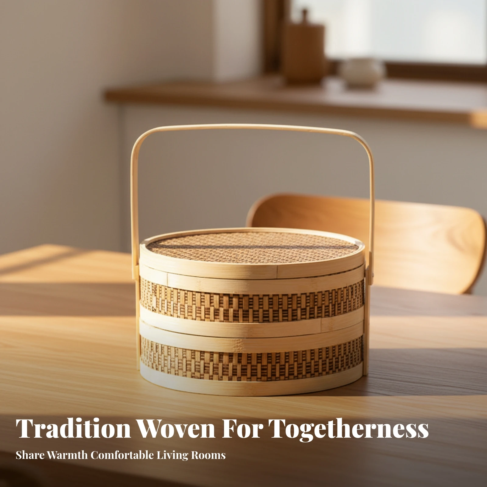 Bamboo Gift Basket Decorative Double-Layer Food Basket Bamboo Gift Box Eco-Friendly Sturdy for Mooncake Presentation