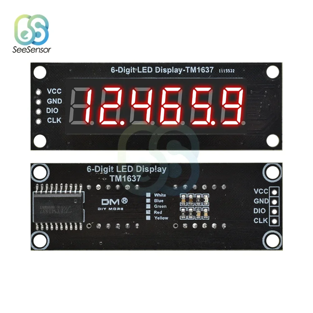 TM1637 0.36 inch 6-Digit 7-segment LED Digital Tube Display Control Module For Arduino 5V Microcontroller Serial Driver 46x14mm