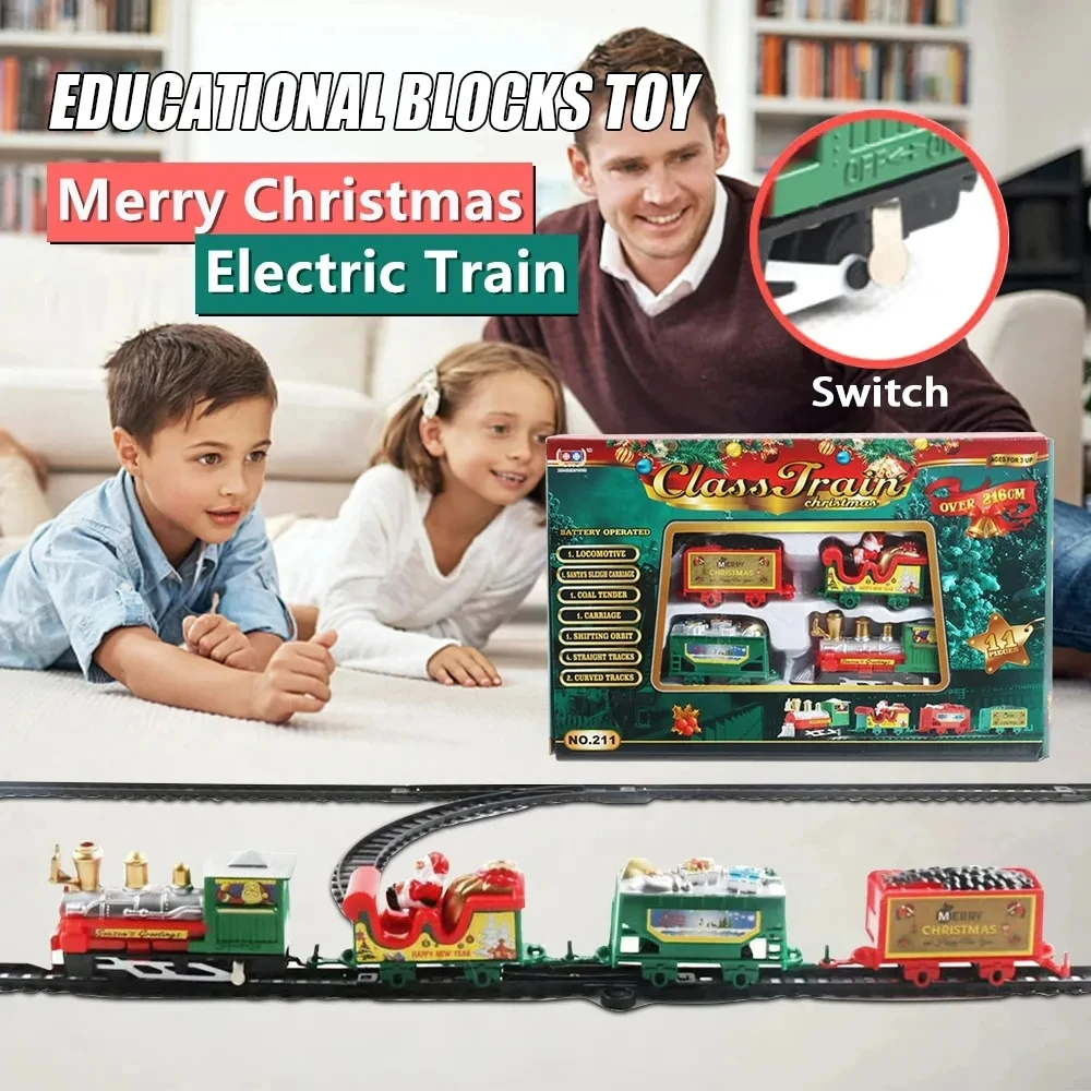 Christmas Realistic Electric Train Set,Easy To Ass-emble & Safe For Kids Gift & Party Home Xmas Tree Decoration