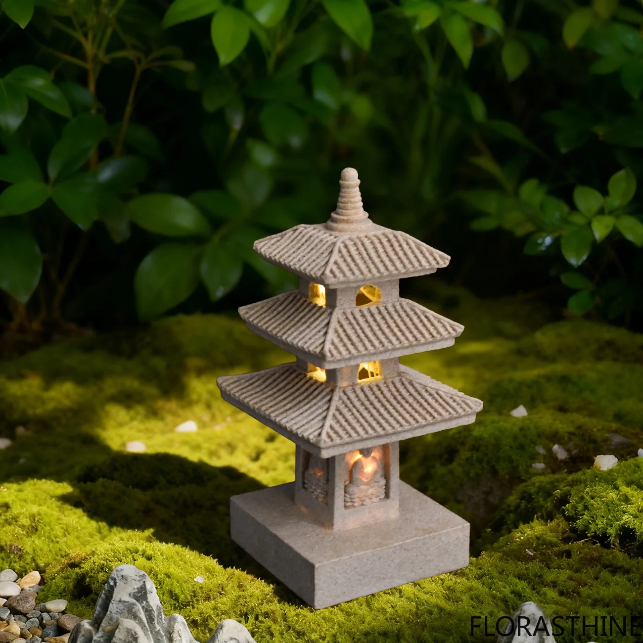 Cross-border new solar stone tower palace lantern Ornament Courtyard Garden Landscaping Statue Villa Decoration Handicraft