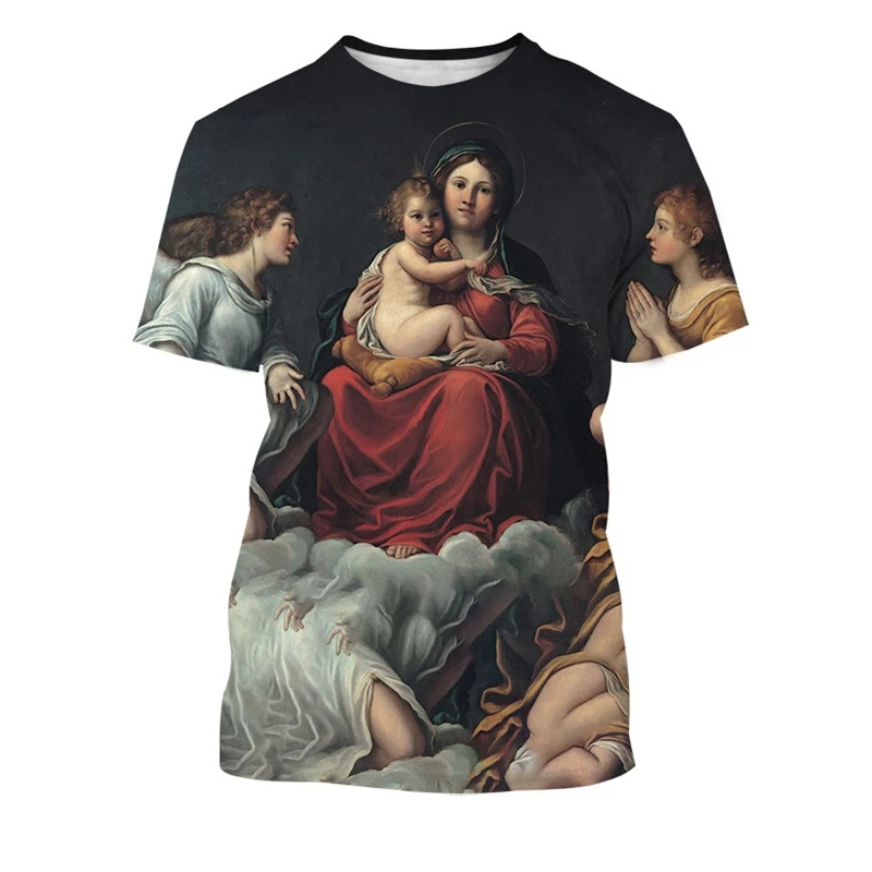 Virgin Mary 3D Print Oversized T-shirt Men Women God Loves The World Classic Religious Tees Summer Casual Short Sleeve Unisex