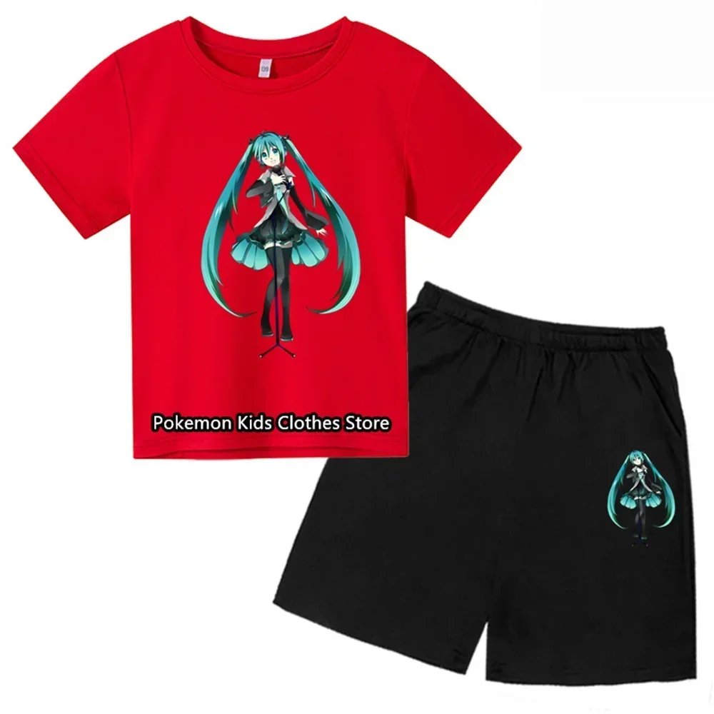 Hatsune Miku koszulka z krótkim rękawem zestaw dzieci T-Shirt ubrania Harajuku Boy Girls T-Shirt Hip Hop wszystkie pasują do modnego stylu ulicznego