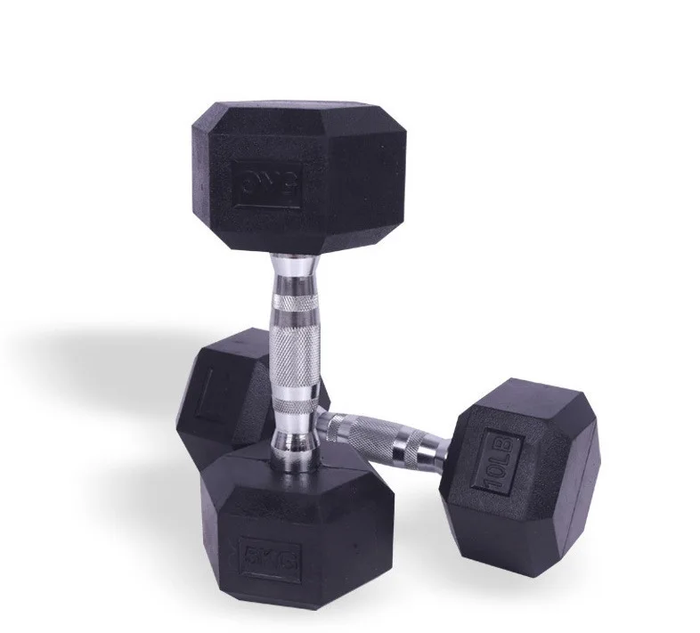 50Kg Chromed Gym Rubber Hex Dumbbells Cheap Hexagonal Dumbbell Set with Rubber Coating Including 5Kg Kg Lbs Weightspromote sales