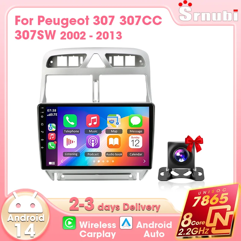 Autoradio sans fil Carplay Android Auto pour Peugeot 307 307CC 307SW 2002- 2011 2012 2013 Lecteur multimédia Navigation GPS UIS7865 5GHz WIFI DSP EQ Écran QLED avec ventilateur de refroidissement intégré