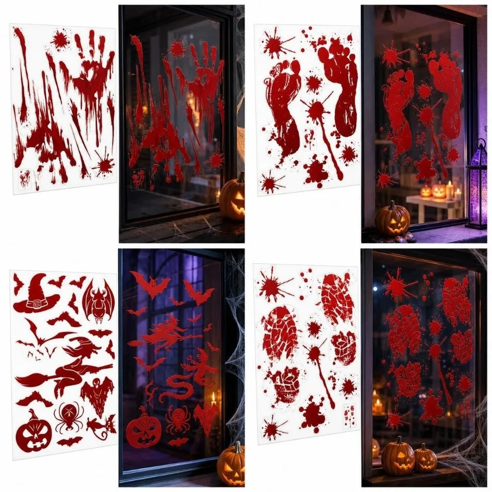 Blood Handprint Footprint Pattern Halloween Window Decoration Sticker Removable Self-Adhesive Wall Decoration Sticker PVC