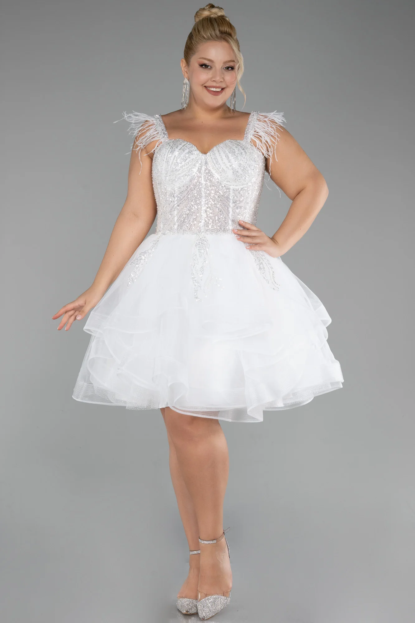 

DRESS FORU Classic White Evening Dresses Tulle for Knee-Length Spaghetti Strap Prom Party Sequin Robe De Soirée Customized