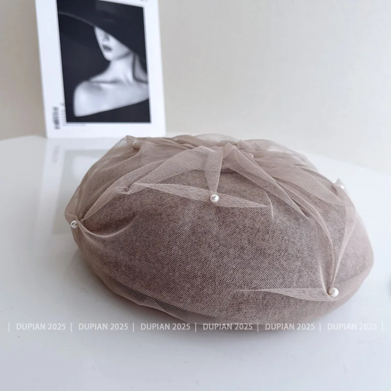 قبعات صوف شبكية من اللؤلؤ مخيطة يدويًا عالية الجودة مع قبعة رسام على طراز سيدة أنيقة ومتعددة الاستخدامات بلون اليقطين عصري