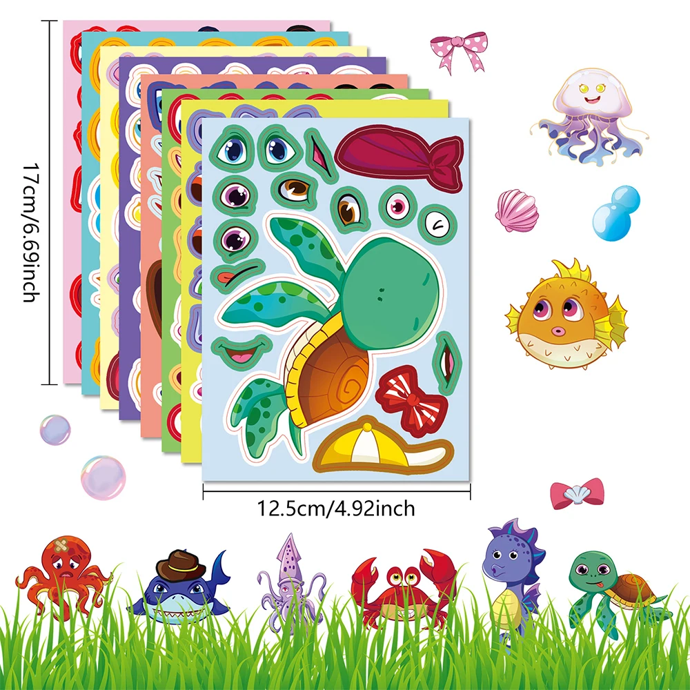 8/16 feuilles mignon drôle animaux marins Puzzle autocollants créatif poisson de mer faire un Fase Puzzle autocollant drôle fille assembler jouet cadeaux