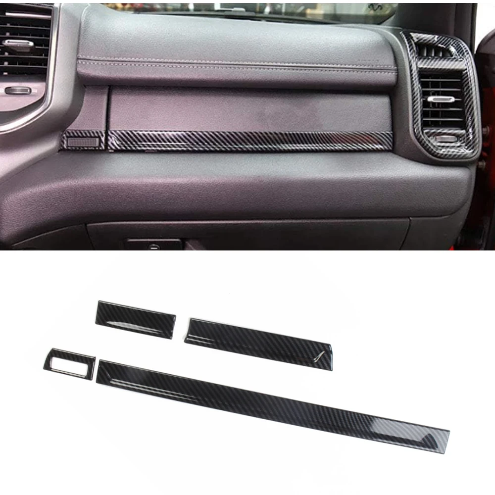 

4 pcs Car Inner Dashboard Panel Strip Decor Trim Carbon Fiber Look Decorative For Dodge Ram 1500 2019 2020 2021 2022 2023 2024