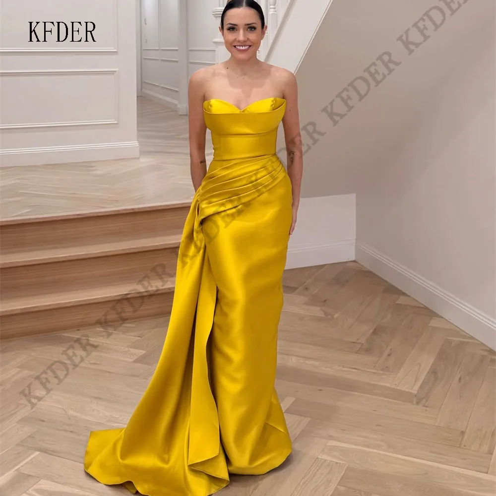 Charming Gold Mermaid Prom Dress Pleats Sleeveless Party Dress Floor-Length Evening Dresses فساتين سهر Customized