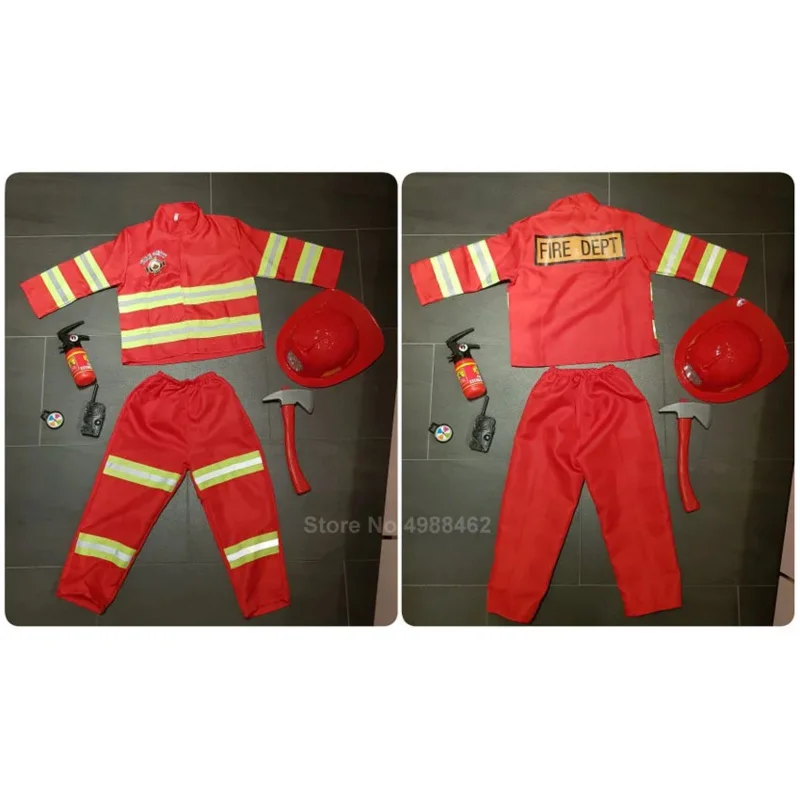 Red Fireman Sam Firefighter Cosplay Costume for Kids Boys Girls Halloween Christmas Birthday Gift Fire Dept Uniform Clothing JS4