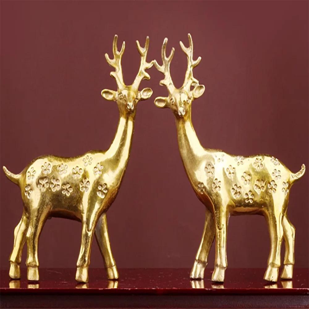 

A pair of pure brass sika deer for attract wealth, home furnishings, feng shui, living room, office decorations, ornaments