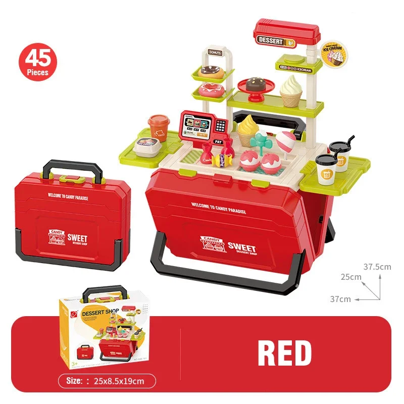 Kids Pretend Play Kitchen Toys Tableware Spray Barbecue Trolley  BBQ Candy Suitcase Role-Playing Toys Light Sound Simulate Set