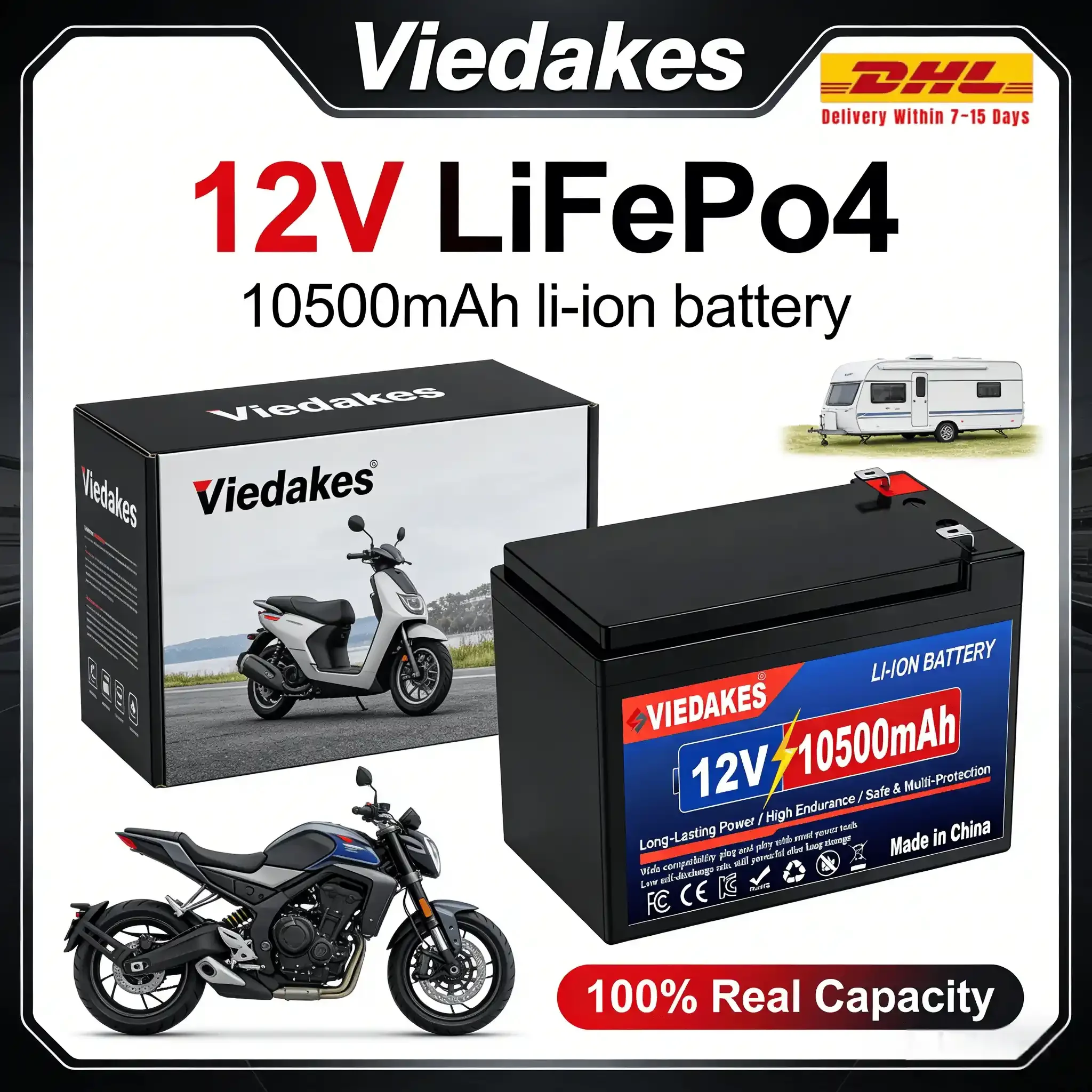 

VIEDAKES 12V 10500mAh Battery Built-in BMS for Solar Storage RV Camper Marine Boat and UPS
