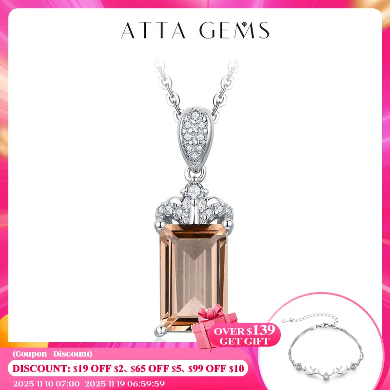 

ATTAGEMS 2024 Luxury Baguette Cut 11*7 925 Sterling Silver Morganite Necklace for Women With Certificed High Quality New Jewelry